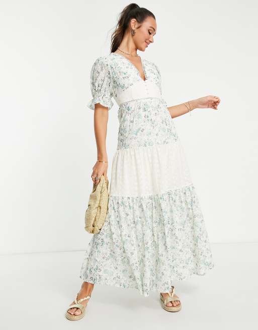 Asos design button through hotsell tiered midi broderie dress