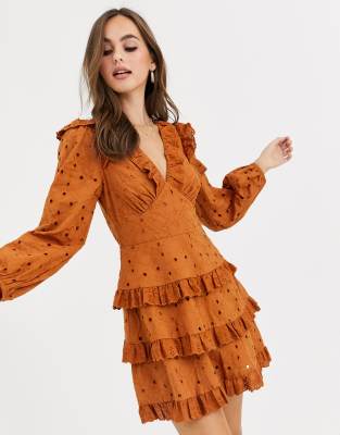 lipsy broderie tiered mini dress