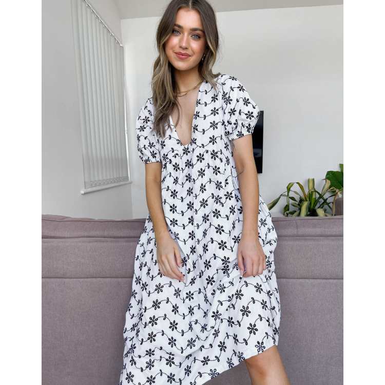 asos broderie midi dress ASOS EDITION broderie midi shirt dress with puff sleeve in white