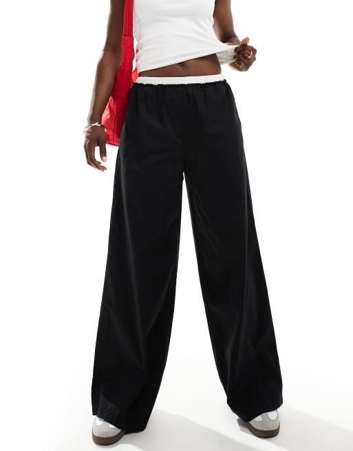 ASOS DESIGN - Broek in zwart met elastische taille in wit