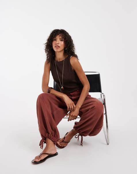 ASOS DESIGN - Broek met ballonpijpen, zakken aan de voorkant en verstelbare gestrikte zoom in roestbruin - view 1