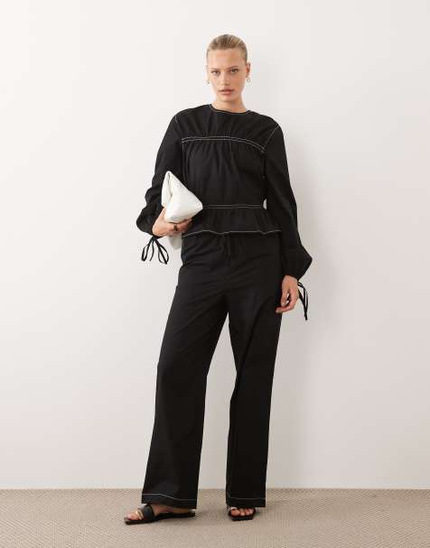 ASOS DESIGN - Broek met contrasterende stiksels in zwart, deel van co-ord set - view 1
