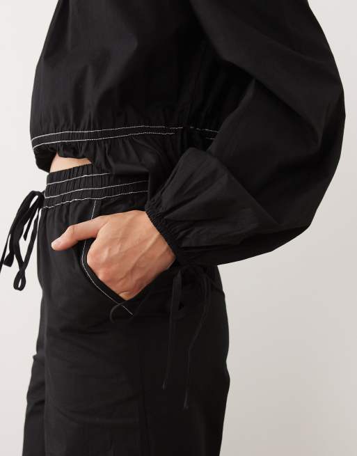 ASOS DESIGN - Broek met contrasterende stiksels in zwart, deel van co-ord set, 3 van 5