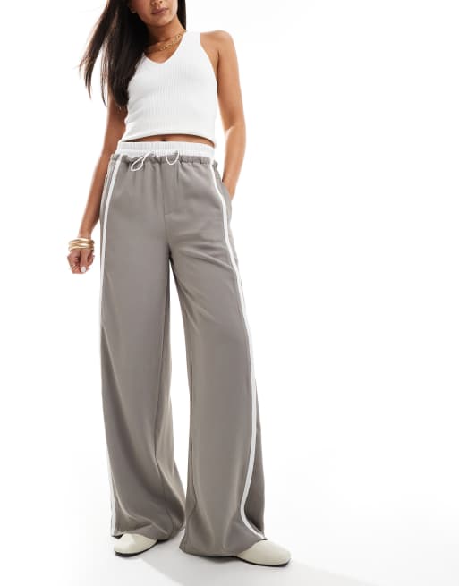 ASOS DESIGN - Broek met dubbele elastische taille en contrasterende details in grijs