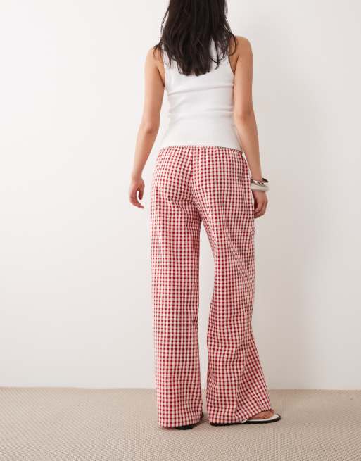 ASOS DESIGN - Broek met elastische gesmokte taille in rode gingham ruit, 5 van 5