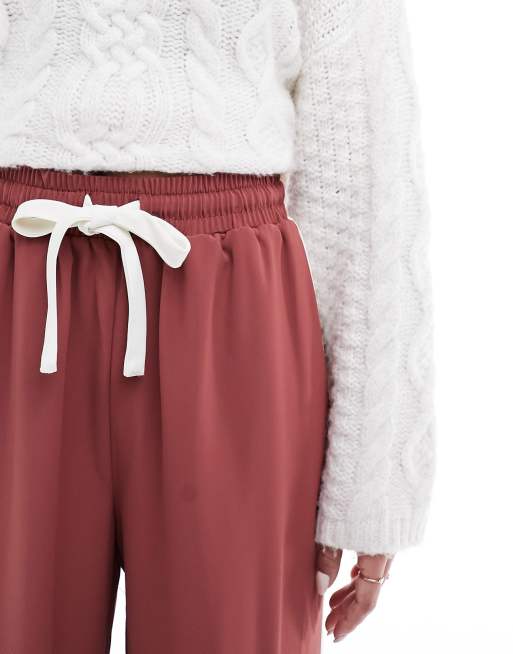 ASOS DESIGN - Broek met elastische taille en contrasterend inzetstuk in terracotta, 2 van 5