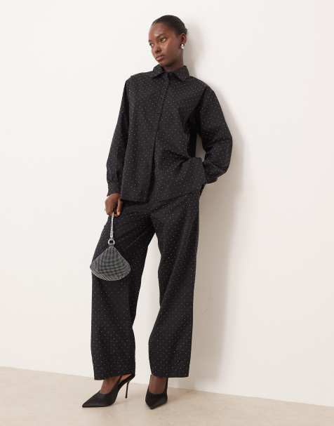 ASOS DESIGN - Broek met elastische taille en siersteentjes in zwart, deel van co-ord set - view 1