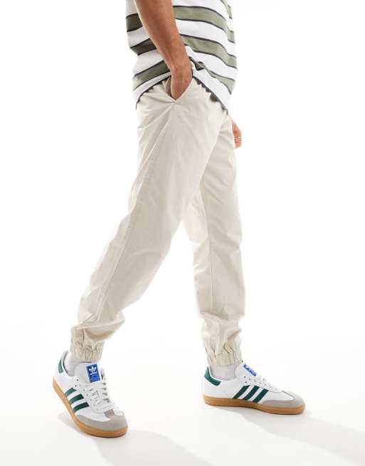 ASOS DESIGN - Broek met elastische taille in stone met wassing