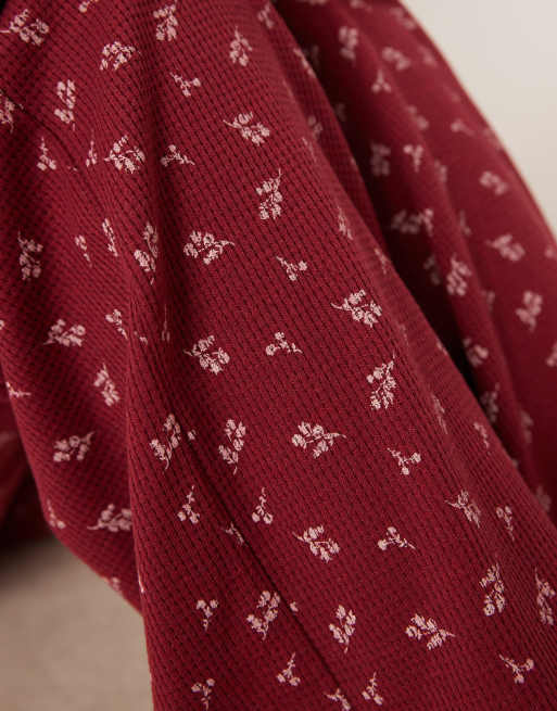 ASOS DESIGN - Broek met fijne print en wafelstructuur in bordeauxrood, 3 van 5