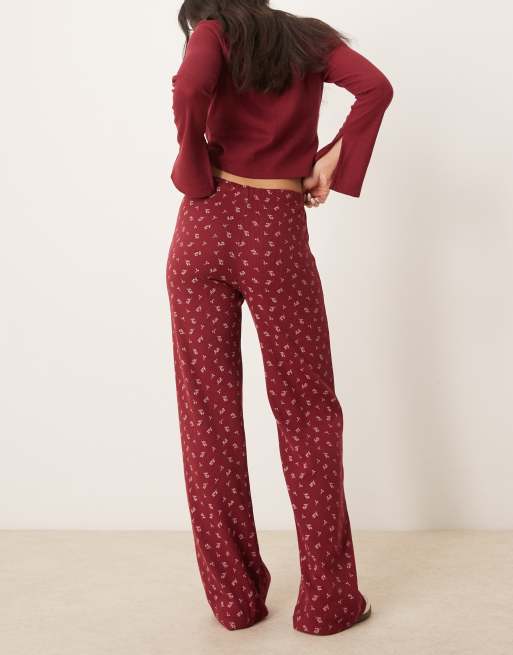 ASOS DESIGN - Broek met fijne print en wafelstructuur in bordeauxrood, 4 van 5