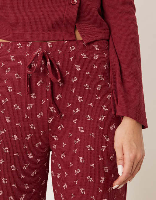 ASOS DESIGN - Broek met fijne print en wafelstructuur in bordeauxrood, 5 van 5