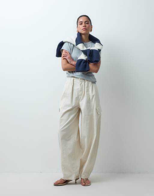ASOS DESIGN broek met geplooide tailleband in ecru, 3 van 5