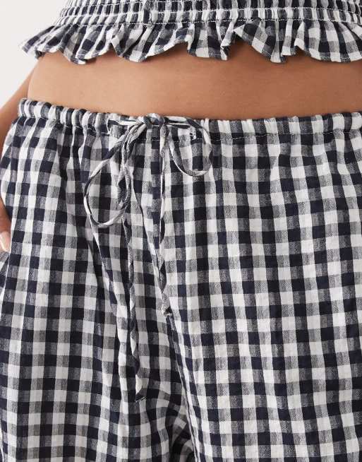 ASOS DESIGN - Broek met gestrikte taille en gingham ruit in zwart, deel van co-ord set, 4 van 5