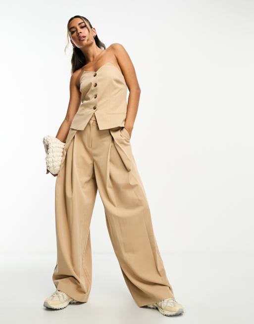 ASOS DESIGN - Broek met gevouwen voorkant in camel