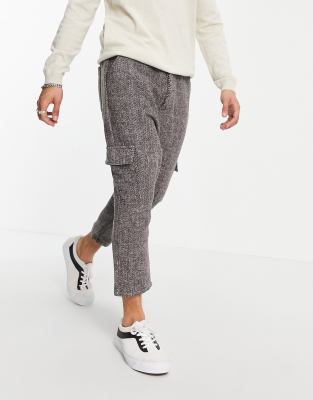 ASOS DESIGN - Broek met laag kruis met visgraat in grijs | ASOS