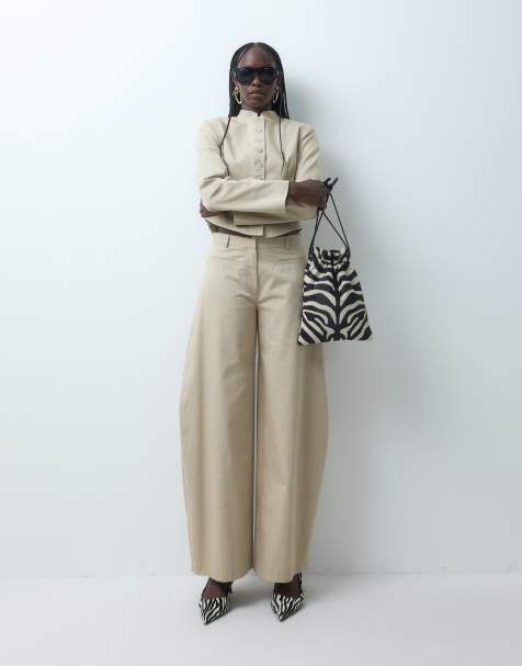 ASOS DESIGN broek met lage taille en hoefijzervormige pijp in co-ord stone - view 1