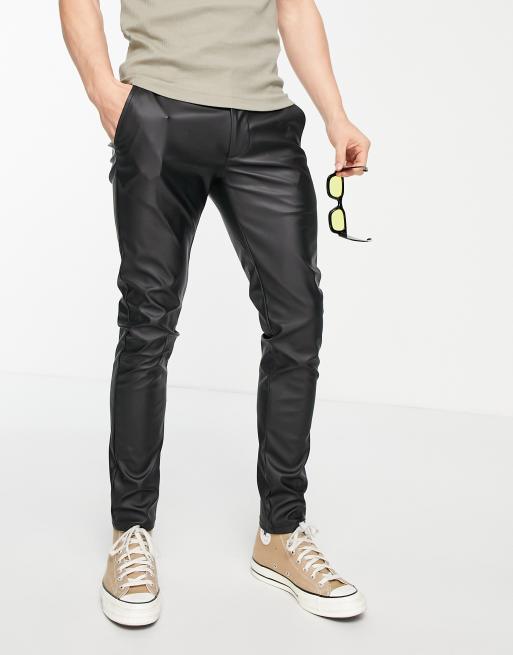 ASOS DESIGN - Broek met leerlook en lage taille in zwart 