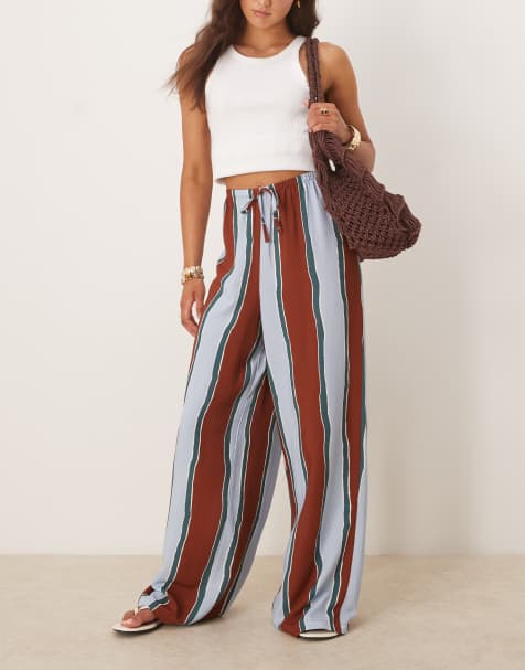 ASOS DESIGN - Broek met linnenlook en elastische taille in brede blauwe strepen - view 1