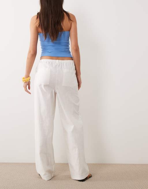 ASOS DESIGN - Broek met linnenlook en elastische taille in gebroken wit, 5 van 5