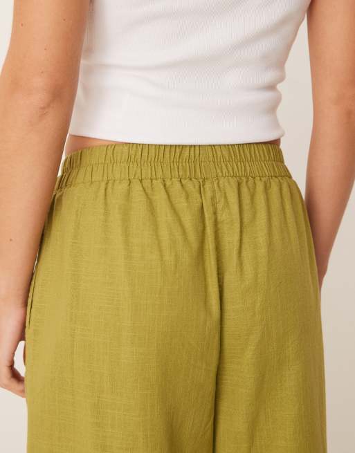 ASOS DESIGN - Broek met linnenlook en elastische taille in olijfgroen, deel van co-ord set, 4 van 5