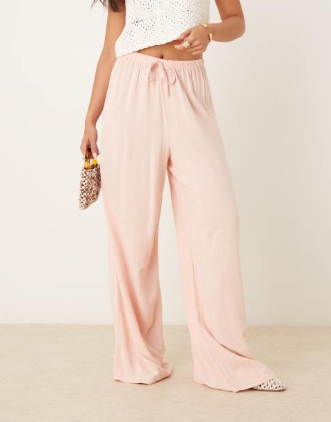 ASOS DESIGN - Broek met linnenlook en elastische taille in roze - view 1
