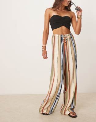 ASOS DESIGN - Broek met linnenlook en elastische taille in veelkleurige strepen - view 1