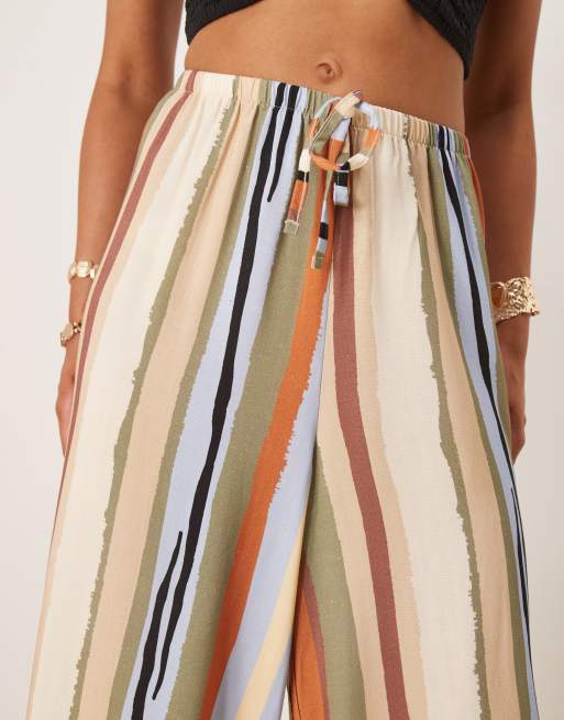 ASOS DESIGN - Broek met linnenlook en elastische taille in veelkleurige strepen, 2 van 5