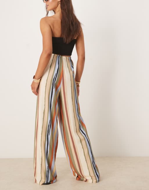 ASOS DESIGN - Broek met linnenlook en elastische taille in veelkleurige strepen, 3 van 5