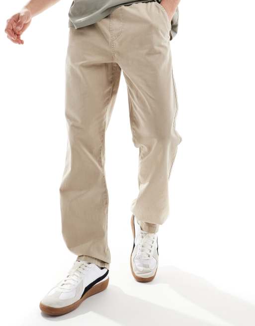 ASOS DESIGN - Broek met rechte pijpen en elastische taille in stone