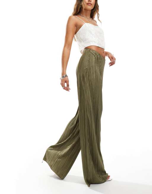 ASOS DESIGN - Broek met rechte pijpen en hoge taille en plissé pijpen in zacht kaki