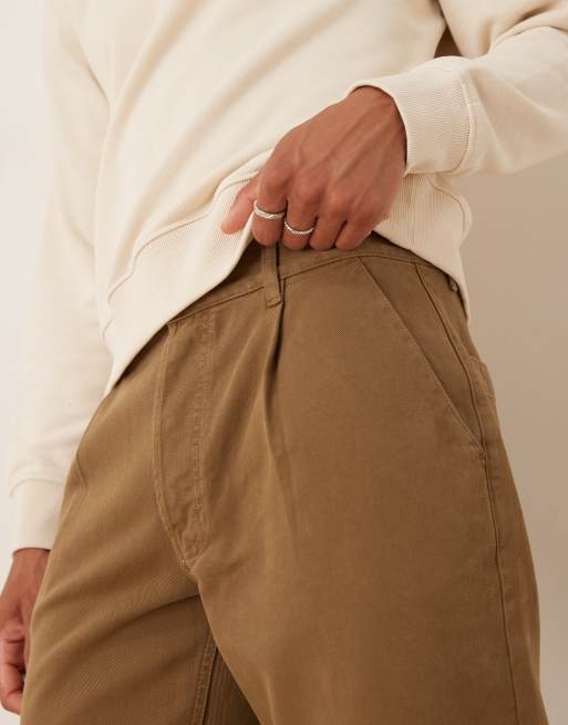 ASOS DESIGN - Broek met rechte pijpen in kaki met plooien, 2 van 5