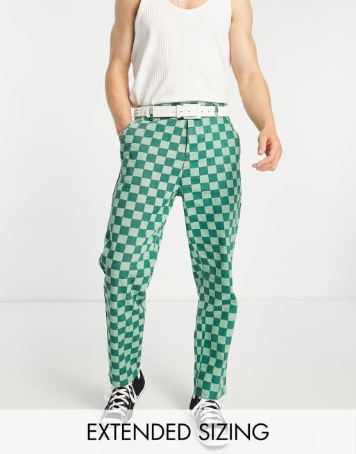ASOS DESIGN - Broek met skater pasvorm en dambordprint in groen