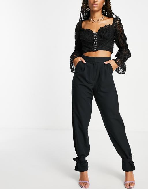 ASOS DESIGN - Broek met strikbanden aan de enkels in zwart