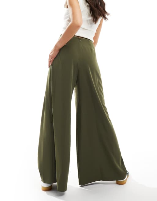 ASOS DESIGN - Broek met strikceintuur en superwijde pijpen in kaki, 5 van 5