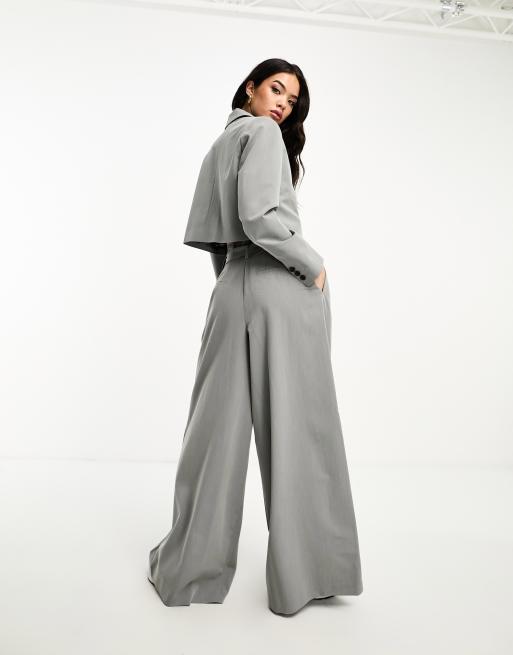 ASOS DESIGN - Broek met taille met plooirand en riem in lichtgrijs, deel van co-ord set, 3 van 4
