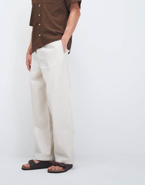 ASOS DESIGN broek met textuur en losse pasvorm in crèmekleurige streep - crème - view 1