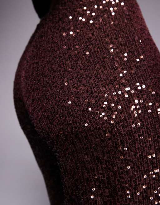ASOS DESIGN - Broek met wijde pijpen bedekt lovertjes in chocoladebruin, 5 van 5