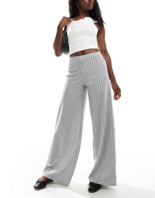 ASOS DESIGN - Broek met wijde pijpen, elastische taille en textuur in grijs gestreept