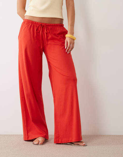 ASOS DESIGN - Broek met wijde pijpen en elastische taille in rood, deel van co-ord set - view 1