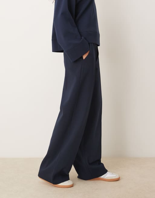 ASOS DESIGN - Broek met wijde pijpen en interlock-naden in marineblauw, 4 van 5