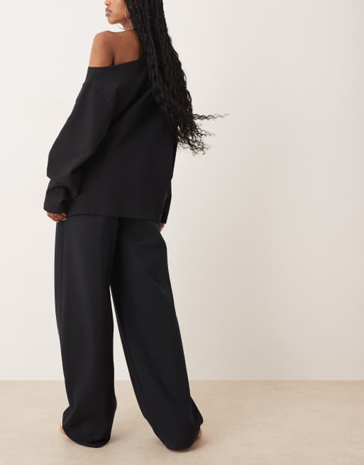 ASOS DESIGN - Broek met wijde pijpen en interlock-naden in zwart, 2 van 5