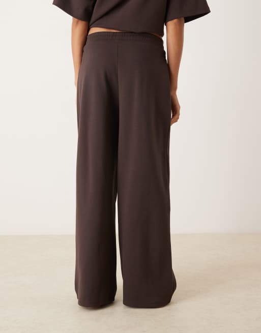 ASOS DESIGN - Broek met wijde pijpen en interlocknaden in chocoladebruin, deel van co-ord set, 3 van 5