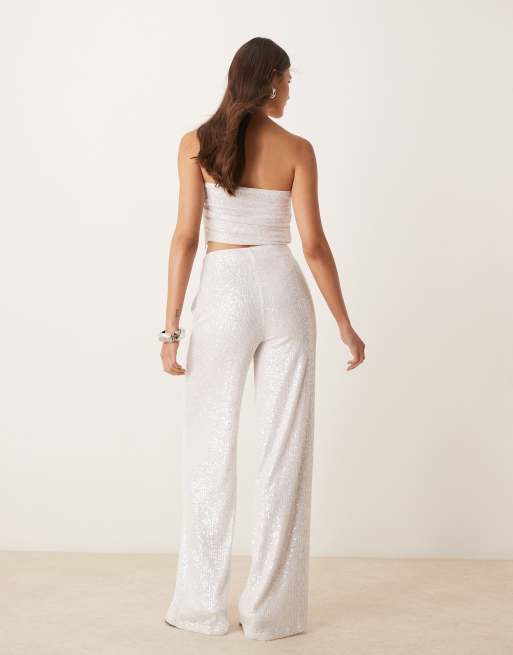 ASOS DESIGN - Broek met wijde pijpen en lovertjes in wit, deel van co-ord set, 3 van 5