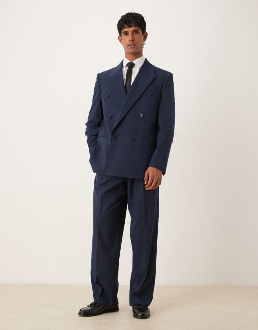 ASOS DESIGN - Broek met wijde pijpen en metallic krijtstreep in marineblauw