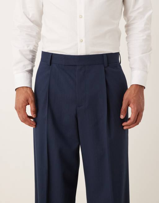 ASOS DESIGN - Broek met wijde pijpen en metallic krijtstreep in marineblauw