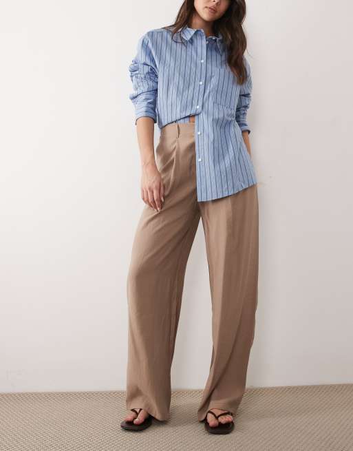 ASOS DESIGN - Overhemd met modallook en cocoonmouwen in mokka, deel van co-ord set, 3 van 3