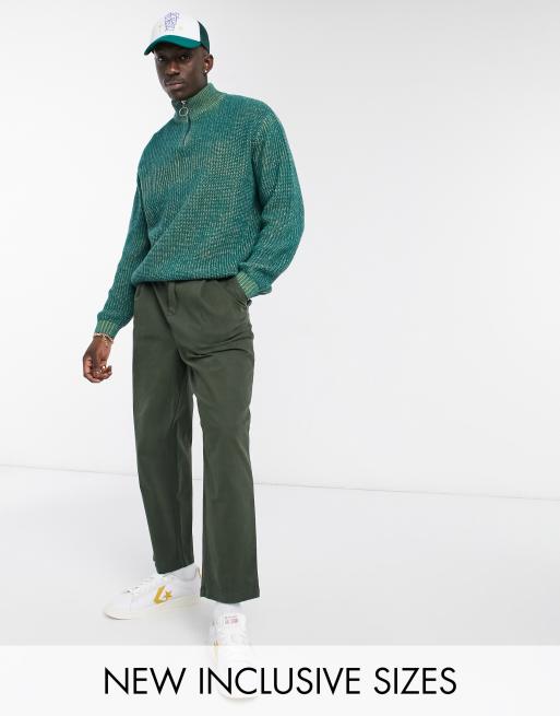 ASOS DESIGN - Broek met wijde pijpen en plooien in kaki