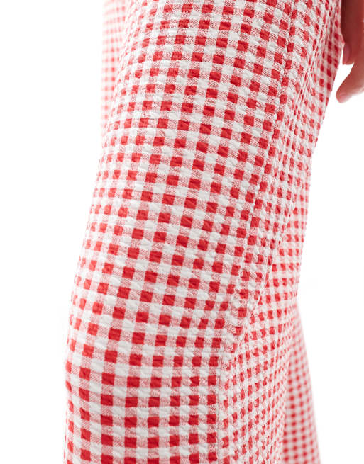 ASOS DESIGN - Broek met wijde pijpen en plooien in rode gingham ruit, 5 van 5