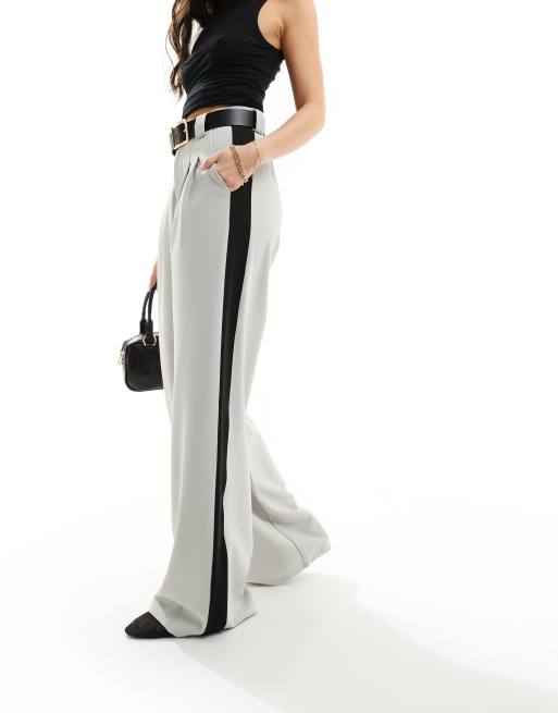 ASOS DESIGN - Broek met wijde pijpen en zijstreep in lichtgrijs 