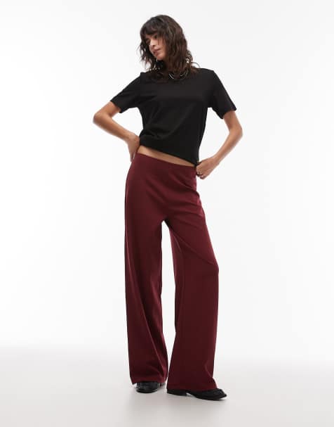 ASOS DESIGN - Broek met wijde pijpen in bordeauxrood, deel van co-ord set - view 1